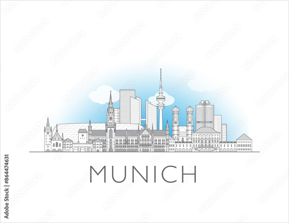 Fototapeta premium Munich skyline cityscape line art style vector illustration