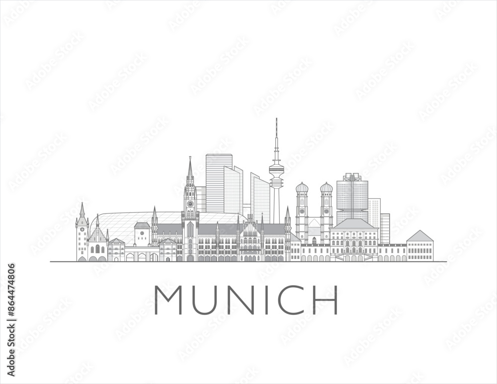 Munich skyline cityscape line art style vector illustration Munich skyline cityscape line art style vector illustration