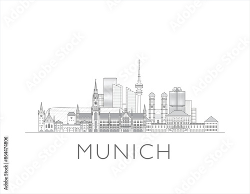 Munich skyline cityscape line art style vector illustration