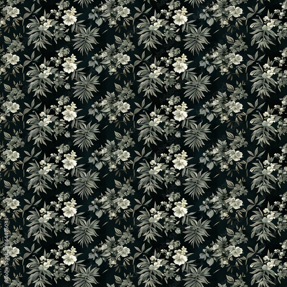 custom made wallpaper toronto digital Black and White Floral Wallpaper - White and Grey Flowers on a Black Background with White Flowers on a Black Background