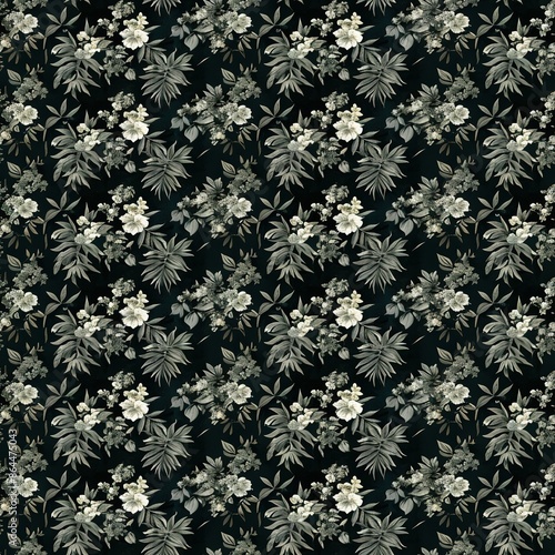 Wallpaper Mural   Black and White Floral Wallpaper - White and Grey Flowers on a Black Background with White Flowers on a Black Background Torontodigital.ca