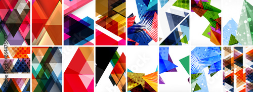 Triangles and circles abstract shapes templates set