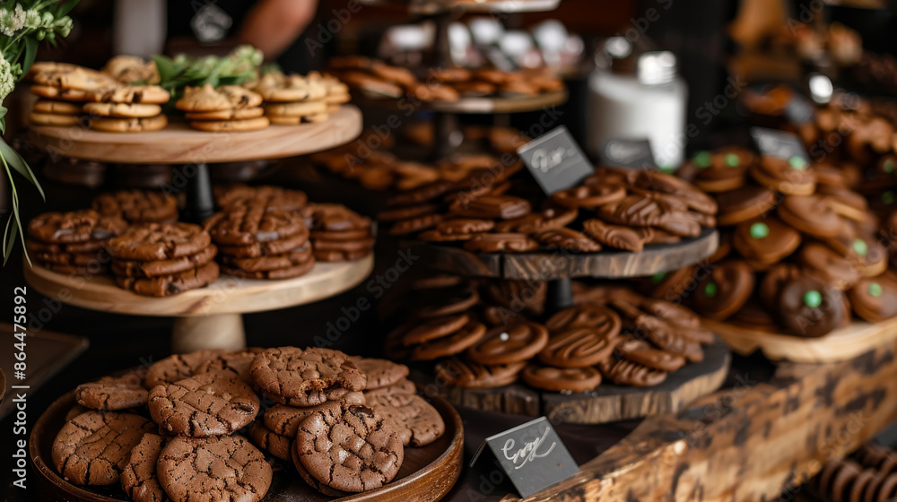 A table full of chocolate cookies and brownies A table full of chocolate cookies and brownies