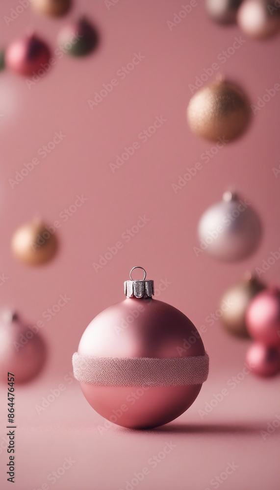 Christmas gift with ball ornaments on pastel pink background Perfect for cards invitations and festi Christmas gift with ball ornaments on pastel pink background Perfect for cards invitations and festi