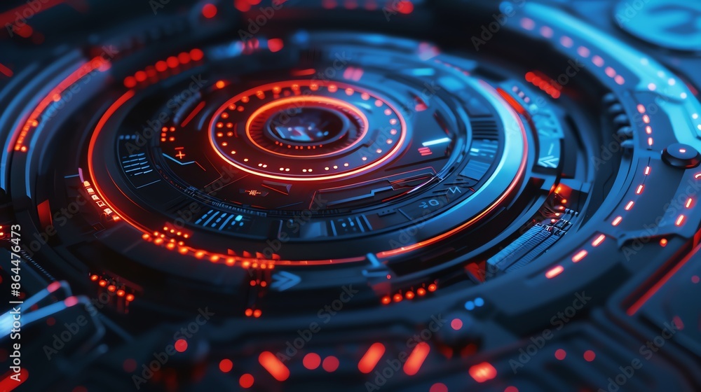Futuristic Technology. Glowing Red and Blue Circular Design, Perfect for Tech, Gaming, and Sci-Fi Projects Futuristic Technology. Glowing Red and Blue Circular Design, Perfect for Tech, Gaming, and Sci-Fi Projects