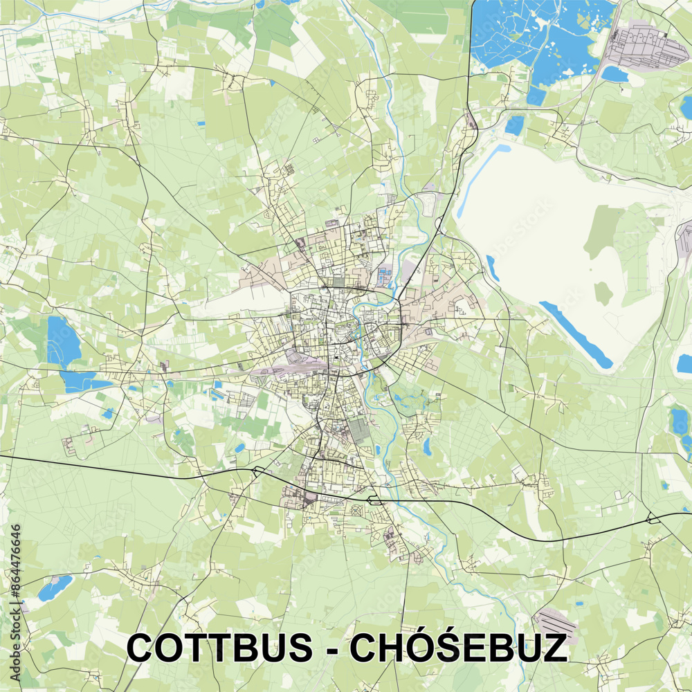 Fototapeta premium Cottbus - Chóśebuz, Germany map poster art