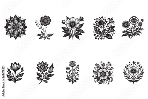 flower outline vector image set