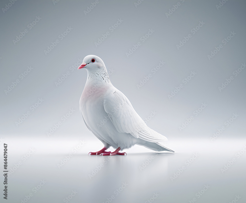Serene White Dove Standing Alone on a Minimalist Light Grey Background Serene White Dove Standing Alone on a Minimalist Light Grey Background
