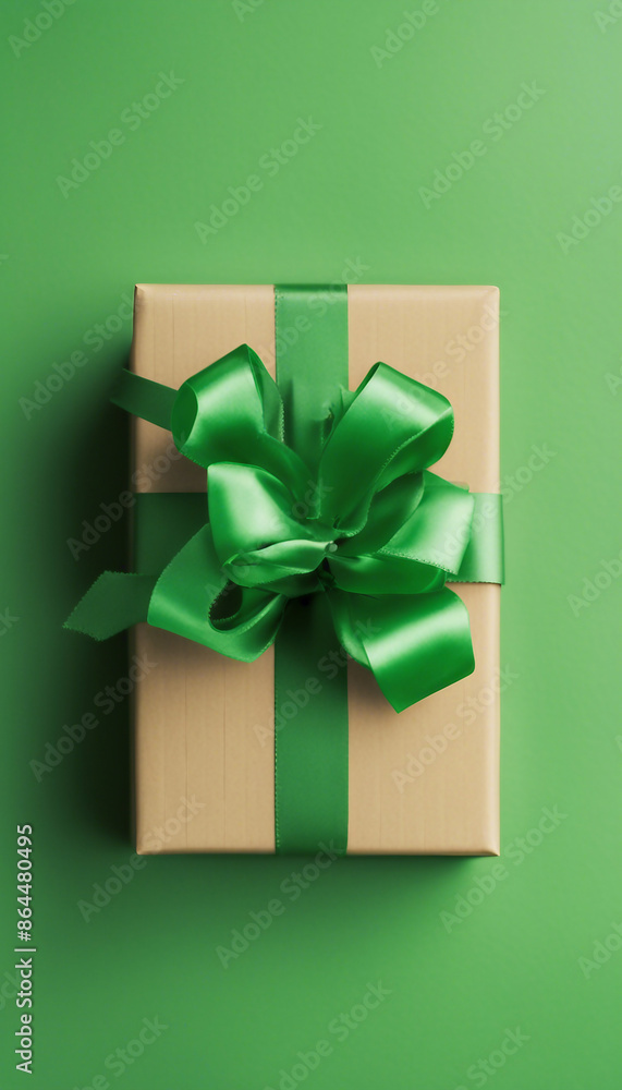 Happy Fathers Day concept Top view gift box with topper Happy Fathers Day on vertical green backgrou Happy Fathers Day concept Top view gift box with topper Happy Fathers Day on vertical green backgrou