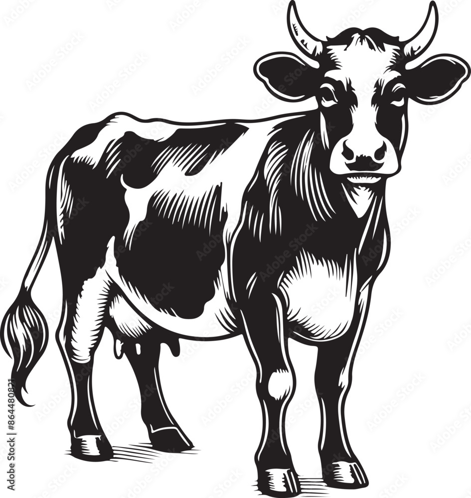 Fototapeta premium Black & White Bovine: A Cow Silhouette, Vector illustration, isolated.