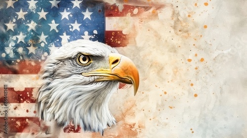 Patriotic American collage featuring a majestic eagle and vintage flag, symbolizing national pride and heritage