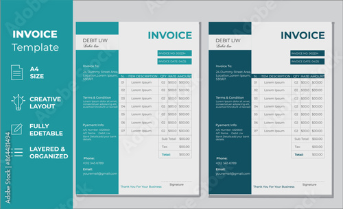 Business invoice form template. Invoicing quotes, money bills or price invoices and payment agreement design templates. 