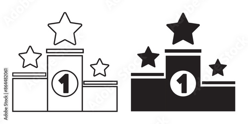 Podium with star icon set. Vector symbol for achievement and award recognition.