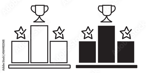 Podium with star icon set. Vector symbol for achievement and award recognition.