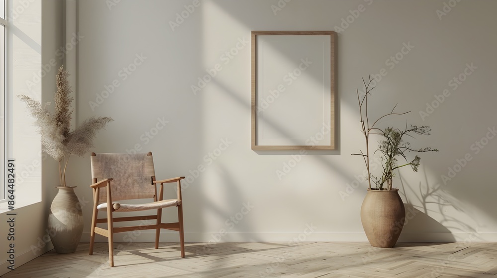 Wooden Frame and Chair in Minimalist Decor 3D Render Wooden Frame and Chair in Minimalist Decor 3D Render