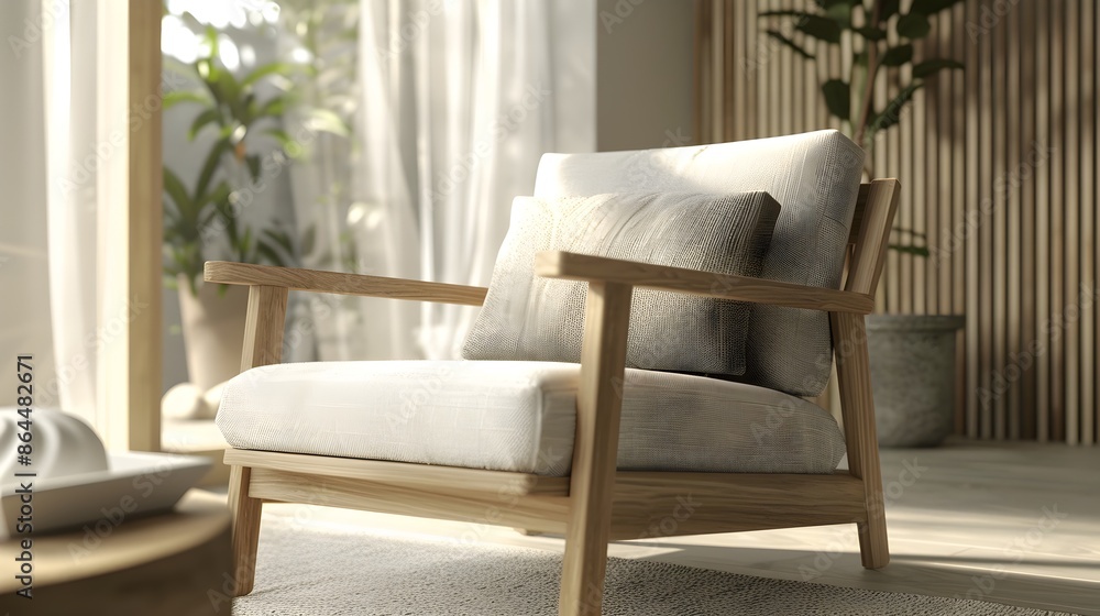 Fototapeta premium Wooden Frame Beside Modern Designer Chair in Minimalist Interior