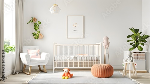 Bright and Cozy Minimalist Nursery with Cheerful Accents in 3D Rendering