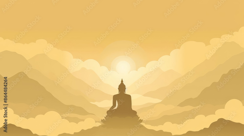 Silhouette of Buddha meditating on a mountaintop at sunrise. Silhouette of Buddha meditating on a mountaintop at sunrise.
