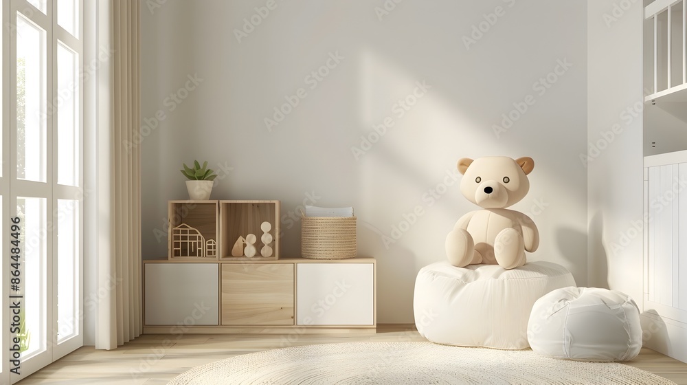 Bright and Minimalist Nursery with Clever Storage Solutions in 3D Render Bright and Minimalist Nursery with Clever Storage Solutions in 3D Render