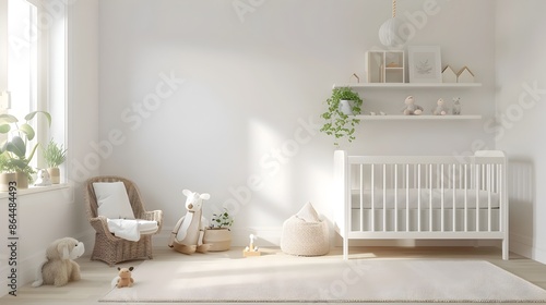 Bright and Minimalist Nursery with Clever Storage Solutions in 3D Render