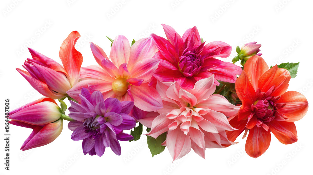 Obraz premium Colorful Dahlia and Tulip Bouquet on White Background