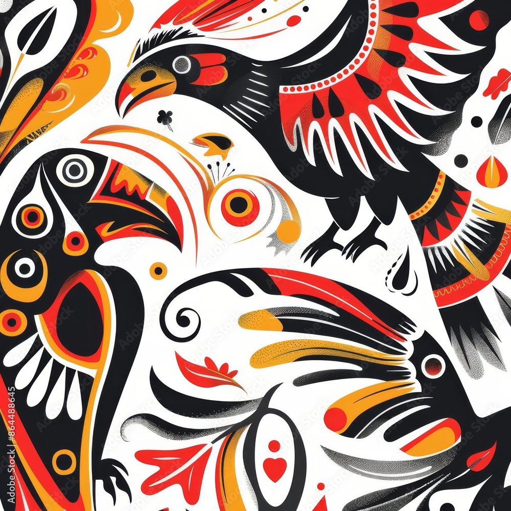 Striking pop art style flyer for National Indigenous Peoples Day, featuring bold graphic prints of Indigenous wildlife and nature motifs on white Striking pop art style flyer for National Indigenous Peoples Day, featuring bold graphic prints of Indigenous wildlife and nature motifs on white