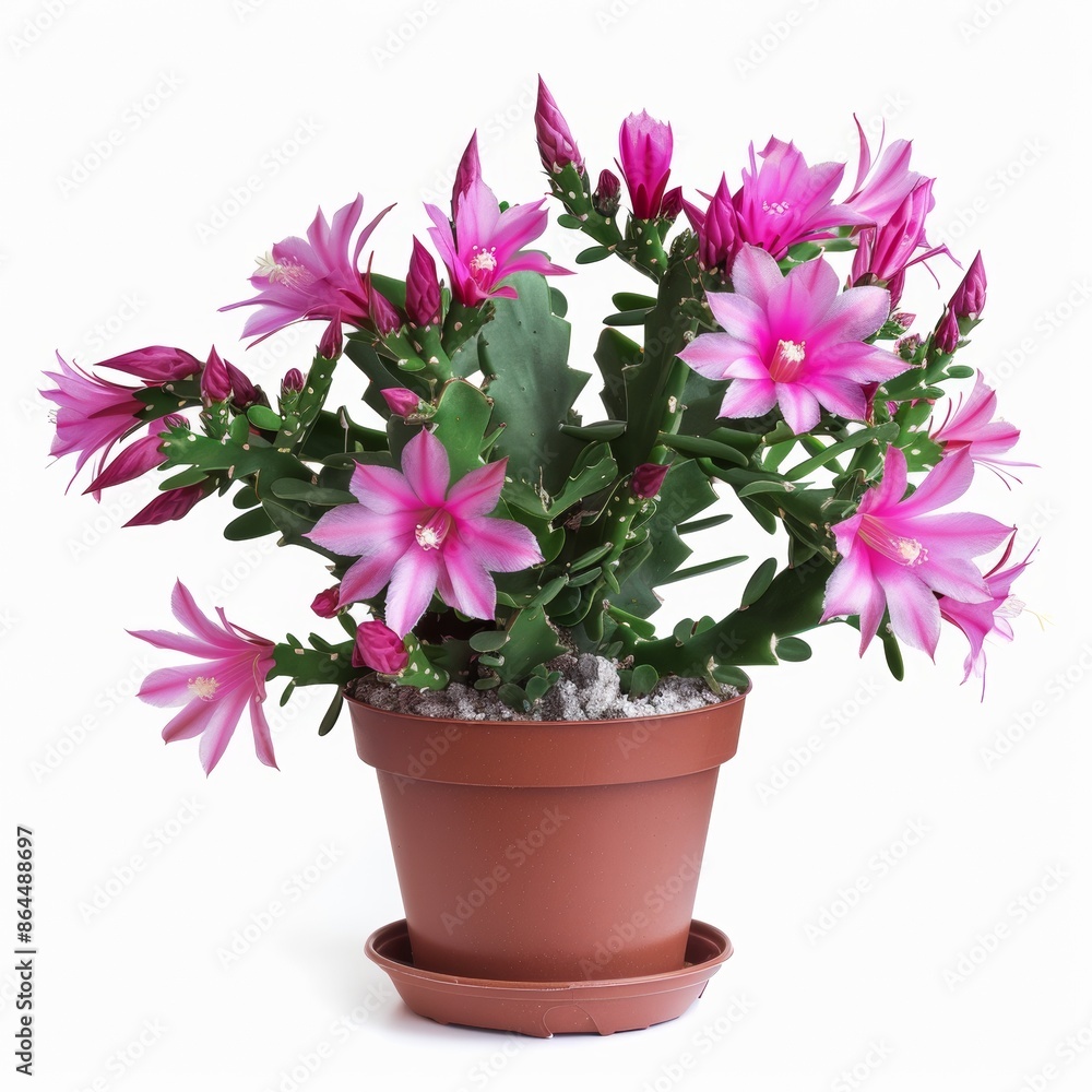 custom made wallpaper toronto digitalPink flowers of a Christmas cactus in a pot isolated on a white background.