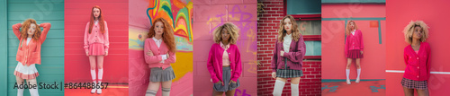 Set of Multicultural Teen Girls in Fashionable outfits. Diversity Theme. Urban Dystopian Backdrop.
