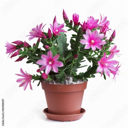Wallpaper Mural Pink flowers of a Christmas cactus in a pot isolated on a white background. Torontodigital.ca