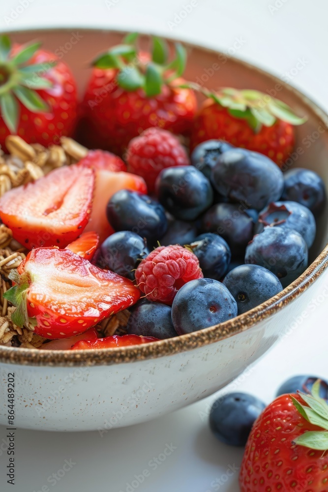 Porridge with berries on the table top view. Selective focus Porridge with berries on the table top view. Selective focus