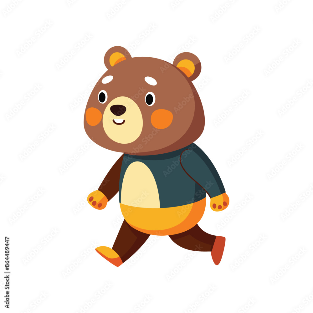 Obraz premium Cartoon cute little bear walking vector