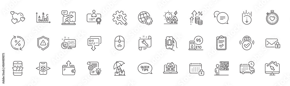 Augmented reality, Calendar and Wallet line icons. Pack of Survey results, Star, Work home icon. Certificate, Baggage app, Globe pictogram. Customisation, Shield, Business skill. Line icons. Vector