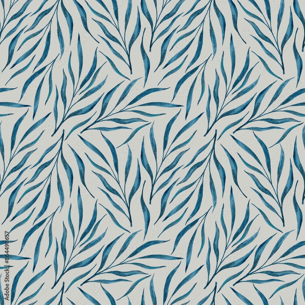 Watercolor seamless pattern with blue hand drawn leaves and branches. Leaf watercolor illustration for textile design, print, fabric, wallpaper. Watercolor seamless pattern with blue hand drawn leaves and branches. Leaf watercolor illustration for textile design, print, fabric, wallpaper.