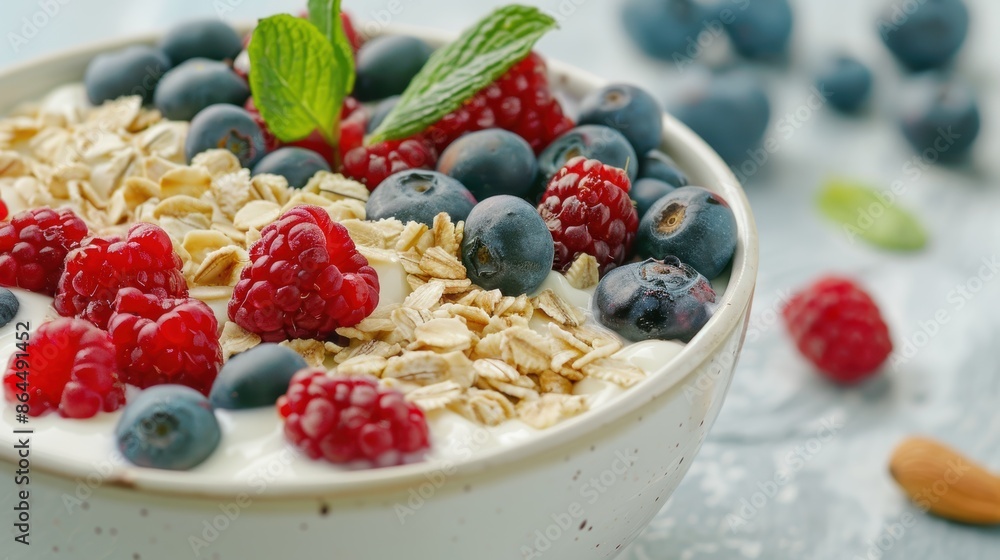 Healthy breakfast with fresh berries and granola Healthy breakfast with fresh berries and granola