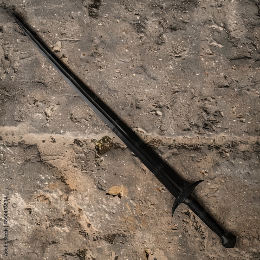 Dark medieval sword on rocky ground Dark medieval sword on rocky ground