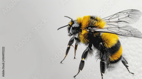  A close-up of a bee with water droplets on its dorsal surface and not two additional sets of wings (Assuming the intended description is about water on the be © Jevjenijs