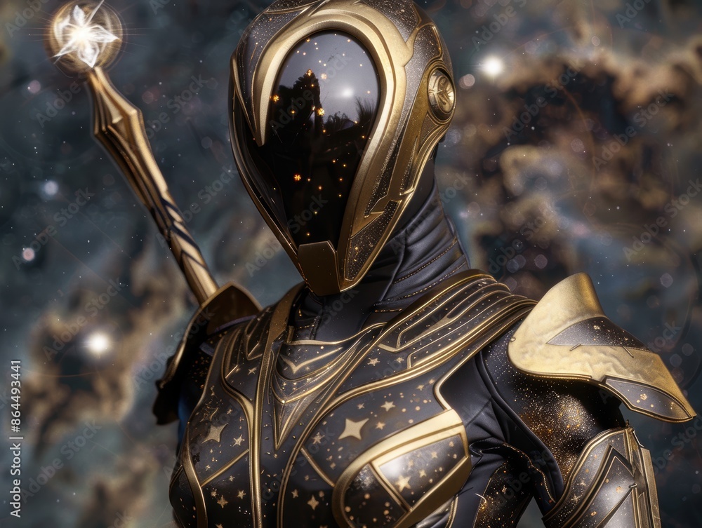 Futuristic warrior in starry night Futuristic warrior in starry night
