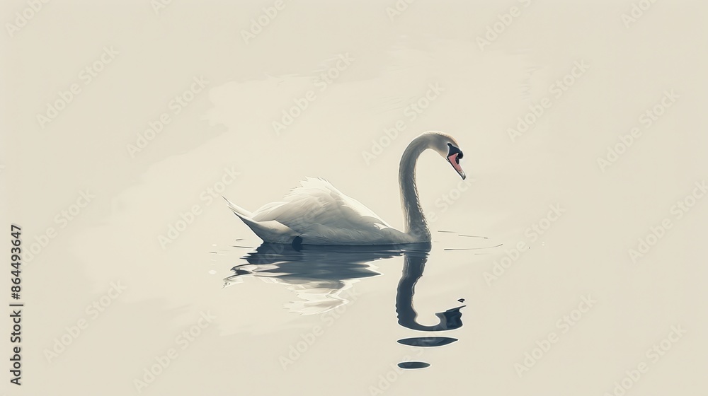 Swan swimming in water, head above surface Swan swimming in water, head above surface
