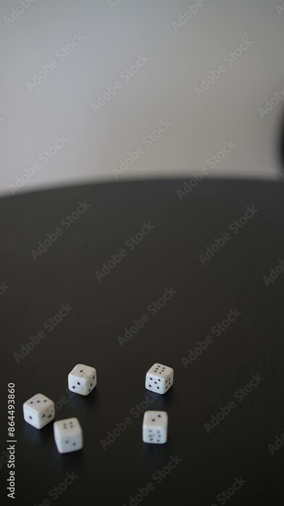 A young woman is concentrated on a dice game at home, showing interest in the recreational activity A young woman is concentrated on a dice game at home, showing interest in the recreational activity