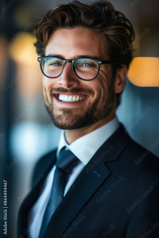 A smiling man in glasses and suit. A smiling man in glasses and suit.