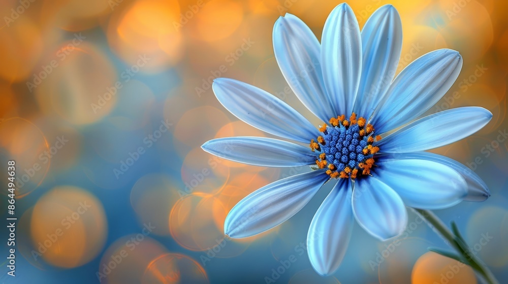 A tight shot of a blue bloom against a hazy backdrop of soft, blurred lights A tight shot of a blue bloom against a hazy backdrop of soft, blurred lights
