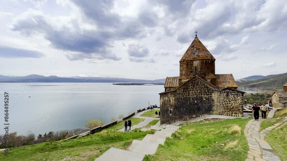 view of the Sevanavank Monastery and chapel overlooking famous Sevan lake at spring sunny day. Travel and tourist destinations of Armenia view of the Sevanavank Monastery and chapel overlooking famous Sevan lake at spring sunny day. Travel and tourist destinations of Armenia