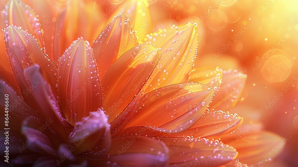 Close-up of a large orange flower against a bright yellow background, adorned with water droplets on its petals Close-up of a large orange flower against a bright yellow background, adorned with water droplets on its petals