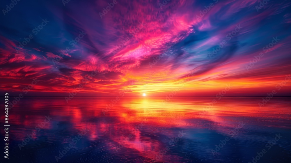 The sun is setting over the water, appearing on the verge of disappearing beyond its reflective surface The sun is setting over the water, appearing on the verge of disappearing beyond its reflective surface