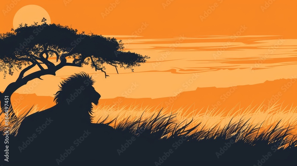 A man silhouetted, seated under a tree against an orange-hued sunset sky A man silhouetted, seated under a tree against an orange-hued sunset sky