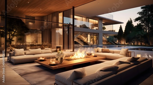 Luxury living room in a luxury villa. Panorama © A
