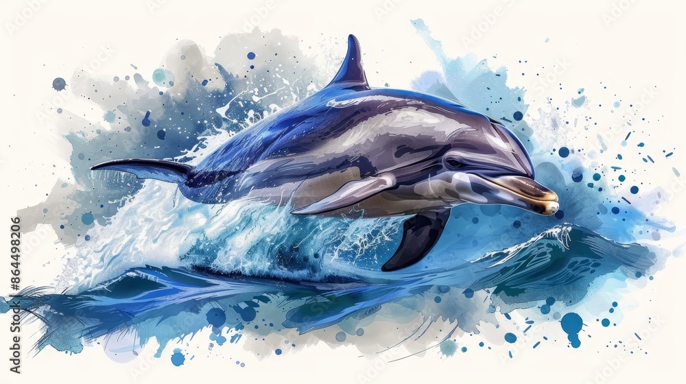 Dolphin jumping out of the water, splash of paint on its back Dolphin jumping out of the water, splash of paint on its back