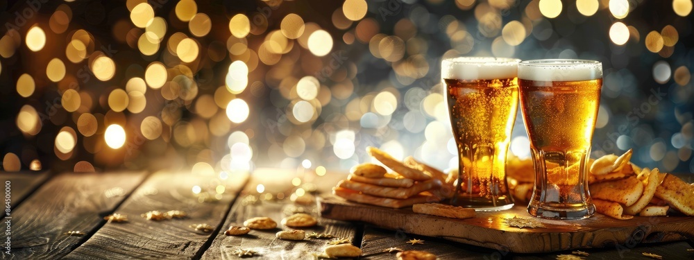 beer and snacks on the table. Selective focus beer and snacks on the table. Selective focus