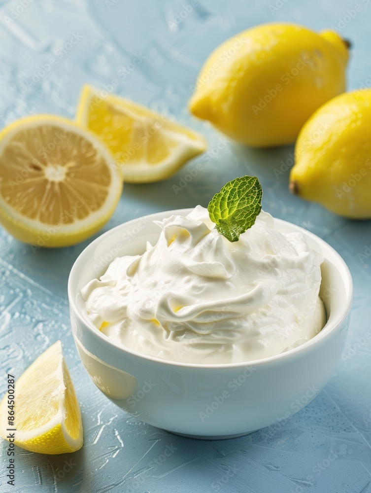 Creamy lemon mousse dessert with fresh lemons Creamy lemon mousse dessert with fresh lemons