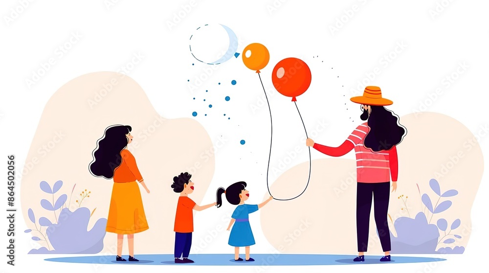 Fototapeta premium Happy family with balloons enjoying time together.